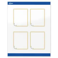 Avery Printable Rectangle Labels, Gold Double Border with Florals, 4" x 3-1/3", Glossy White Rectangle Labels, Permanent, Laser/Inkjet, 40ct, Great for Product Labels