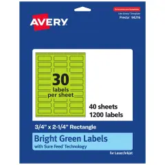 Avery Bright Green Paper Labels, 0.75" x 2.25" Rectangle