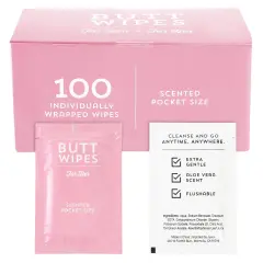 100 Pack Wet Travel Butt Wipes, Adult Flushable Wipes, Individually Wrapped for Adults (Aloe Vera Scented), Pink White