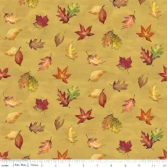 Leaf Toss in Gold (cd16211-gold) | Covered Bridges in Fall | Tara Reed | Riley Blake