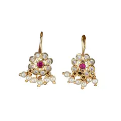 Boho Vintage Flower Earrings for Women - Faux Pearl Round Flower Leverback Earrings Beaded Floral Dangle Drop Earrings with Gold Platting Indian Jewelry for Bride Birthday Gift for Her