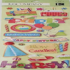 K & Company General Birthday Adhesive Chipboard Dimensional Stickers