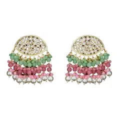 Indian Jhumka Earrings for Women - Large Indian Jhumki Ethnic Chandbali Earrings Faux Kundan & Pearl Beaded Bollywood Style Dangle Earring Jewelry for Bride | Birthday Gift for Her MINT