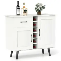 White Engineered Wood Buffet Cabinet with Drawer, Wine Rack and Adjustable Shelves