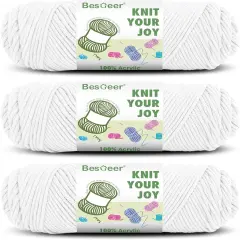 3 Pack of 100g/3.5oz Crochet WhiteYarn