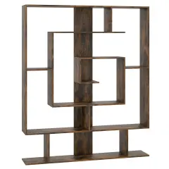 Rustic Brown Engineered Wood 7-Tier Bookshelf with Anti-Tip Kit and Geometric Design