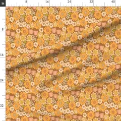 Various Fabrics by the Yard or Fat Quarter Orange Floral Retro Flower Vintage Nostalgia Mustard Seventies Custom Printed Fabric by Spoonflower