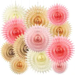 12PCS Paper Fans Champagne Gold Beige Boho Party Decorations Tissue Paper Flowers Decorations