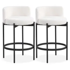 24 Inch Boucle Counter Stools Set with Curved Backrest and Sturdy Metal Frame