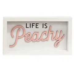 Wooden Life Is Peachy Box Sign with Distressed Finish and Sawtooth Hanger