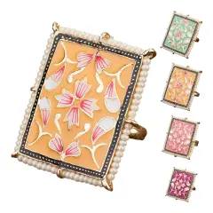 Classic Ring Meenakari Work Designer Adjustable Pearl Finger Ring for Women Minakari Ring with Gold Plating Statement Ring Boho Open Wrap Indian Bollywood Jewelry for Wedding Party Peach