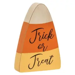 Wooden Candy Corn Trick or Treat Sitter with Bold Black Text