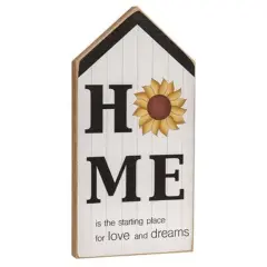 Wood Sunflower House Sitter with Quote and Freestanding Design