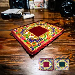 Elephant Pooja Aasan Rug Velvet Prayer Mat Meditation Multipurpose Aasan for Ganesh Pooja Diwali Pooja Mandir and Festive Decor Diwali Decoration Housewarming Gift Red