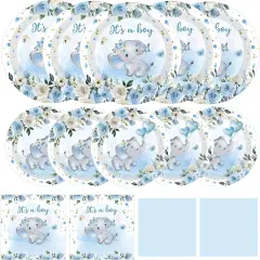 200-Piece Elephant Baby Shower Tableware Set &ndash; Serves 50 Guests (Boy)
