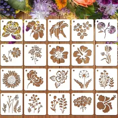 JULMELON Flower Stencils for Wood, 20Pcs Sunflower Painting Stencil Reusable Stencils DIY for Wall Floor Decor Rock Dot Painting Art Projects (3inch)