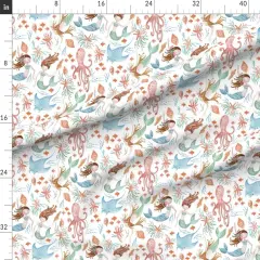 Various Fabrics by the Yard or Fat Quarter Sweet Mermaids Whimsical Watercolor Fantasy Creatures Mermaid Ocean Sea Girl Nursery Custom Printed Fabric by Spoonflower