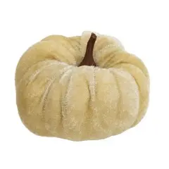 Ivory Velvet Mini Pumpkin Set of 6 with Plastic Stems, Soft Fall Decor