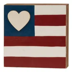 Americana Heart Flag Wood Block for Shelf or Table Decor