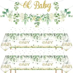 Greenery Baby Shower Banner Eucalyptus Leaves Tablecloth