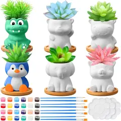 6 Sets Ceramic Succulent Pots Paint Craft Kit (Cute Animal)