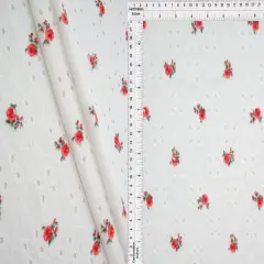 1 Yard DTY Knit Jacquard Ditsy Eyelet Print Fabric 190 GSM Polyester Spandex Blend 58/60" Width IVORY/CORAL RED