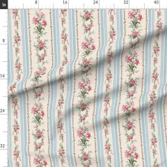 Various Fabrics by the Yard or Fat Quarter Grandmillenial Floral Stripe Pink Cream Blue Shabby Chic Custom Printed Fabric by Spoonflower