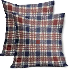 4th of July Plaid Pillow Covers 18x18 Inch Set of 2
