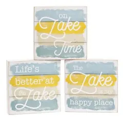 3 Asstd. Lake Life Box Sign with Distressed Wood Look for Home Decor