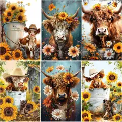 6 Pack 5D Diamond Painting Kits for Adults (E 6 Pack Cow) 15.7 x 11.8 x 0.1 inches