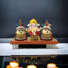Lord Ganesha with Riddhi Siddhi Goddess Riddhi Siddhi Set Spouse of Ganesha Spiritual Gift Idol Showpiece for Home Decoration and Car Dashboard Housewarming Pooja Diwali Favor