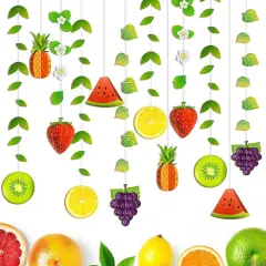 12PCS Fruit Banner, Summer 3D Fruit Decorations Garland, Twotti Frutti Hanging Backdrop Decora for Themed Birthday Baby Shower Party Supplies