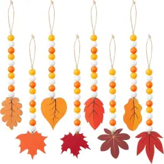 Fall Wood Bead Garland - 8pcs Maple Leaf