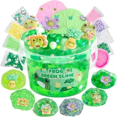 Frog Clear Slime 300ml, Green Clear Slime Kit for Girls Ages 8-12 with 8 Packs Slime Add-Ins, Slime for Kids Party Favors, Non Stick Slime with Clay, Halloween St. Patrick's Day Easter Gifts