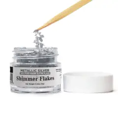 Metallic Silver Edible Shimmer Flakes 4 Gram Jar