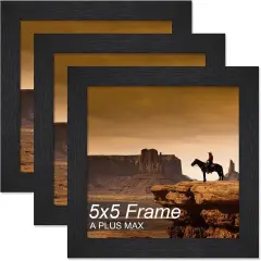 Square 5x5 Frame Set of 3, Black Engineered Wood Picture Frame for 5 x 5 Picture Poster Photo, Light Weight 5by5 Frame with Wood-grain for Wall - 3 Pack/Black/5"x5"