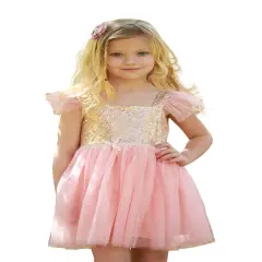 Butterfly Craze Birthday Sequin Dress with Glitter and Sparkle for Little Girls, Fluttering Into the Princess Ballerina Party, Perfect for Dress-up Parties, & Other Occasions, Pink/Gold, 6 years