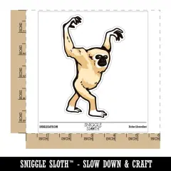 Water Bottle Sticker Set Lar Gibbon White-Handed Gibbon Primate Walking Cute Waterproof Vinyl Stickers Pack Decal, Skateboard, Laptop, Car, Window, Bumper - 5 Pack