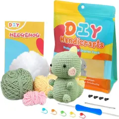 Beginners Crochet Kit, Crochet Animal Kit, Knitting Kit with Yarn, Polyester Fiber, Crochet Hooks, Step-by-Step Instructions Video, Crochet Starter Kit for Beginner DIY Craft Art (Dinosaur)