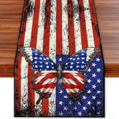 Linen Red White and Blue Butterfly Memorial Day Table Runner 72 Inches Long 4th of July Veterans Day Patriotic Decorations and Supplies for Home Kitchen Dining Room Table
