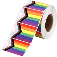 500 Pcs Pride Sticker Roll, 2 x 1.22 Inch Rainbow Flag Decal, LGBT Stickers, Progress Stickers Adhesive Label for LGBT Pride Stuff Accessories