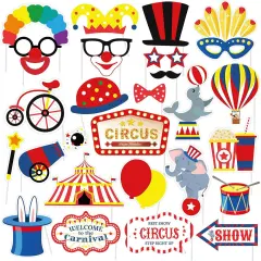 27PCS Carnival Circus Photo Booth Props Birthday Party Decorations Supplies