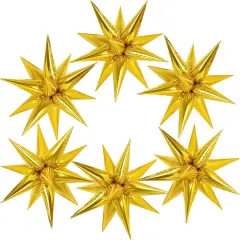 72 Pcs Gold Star Balloons Foil Explosion Balloons Magic 12 Point Star Cone Balloon Arch Garlands Large for Birthday Wedding Anniversary Graduation Halloween Party Decorations Backdrops