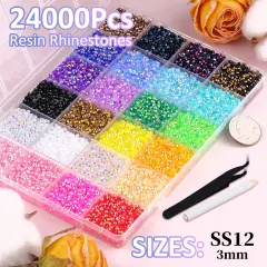 24000Pcs Resin Jelly Rhinestones with 1 Pcs B7000 Jewelry Glue for Crafting, Mixed-Color 3mm Flatback Gems, Bedazzling Crystal for DIY Crafts Clothing Tumblers Mugs Shoes Fabric Decor Nail Art Makeup