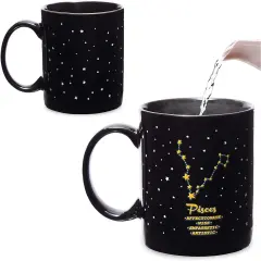 11-Ounce Color Changing Mug with Pisces Zodiac Astrological Sign Design (Black)