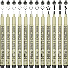 Micro-Pen Fineliner Ink Pens Black: 12 Size Black Micro Pen Set, Fine Line Art Pens for Artists, Waterproof Archival Inking Fine Liners for Technical Drawing, Sketching, Illustration, Manga