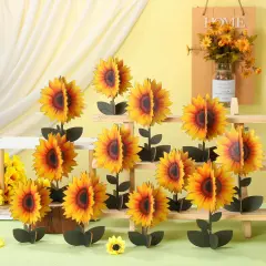24 Pcs Summer Flowers Wood Signs Retro 3D Flowers Table Decoration Rustic Farmhouse Flower Table Centerpiece Multicolor Flowers Floral Block Tabletop Signs for Tiered Decor(Sunflower)