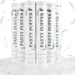 6 Pack White Confetti Poppers 12Inch,Rice Paper Water Soluble Confetti Cannon Air Powered,Launches 20-25ft,Biodegradable Party Poppers for Wedding,Engagement,Birthday,Celebrations(White,6Pack)