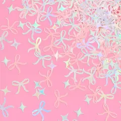 Fetti Bow Confetti - 200 pc | Bachelorette Party Pink and Iridescent, Engagement Party Decoration, Tying the Knot Table Decor, Bride To Be Coquette Ribbon Bridal Shower Supplies