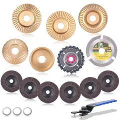 13PCS Wood Carving Disc Set for 4" or 4 1/2" Angle Grinder, Stump Tool Grinding Wheel Disc with 5/8" Adapter Ring, Woodworking Sanding Wheel Discs for Cutting Shaping Carving Polishing